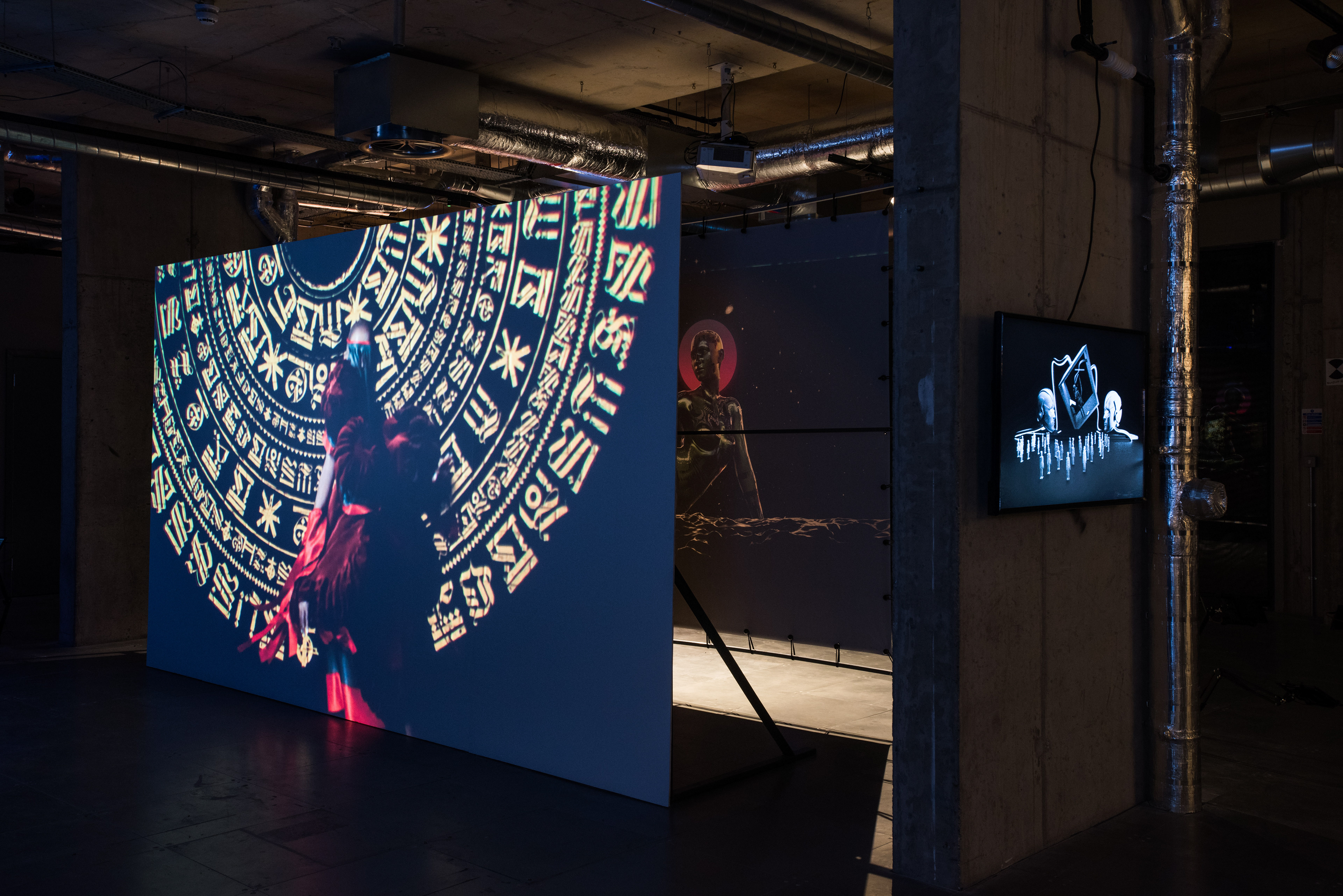 Installation view of POWERPLAY at arebyte Gallery, 2020. Featuring works by Mr Color, Bolatito Aderemi Ibitola, Vincent Bezuidenhout, Scumboy, King Debs, Mbakisi Sibanda, Kumbirai Makumbe, and Isaac Kariuki. Image: Max Colson.