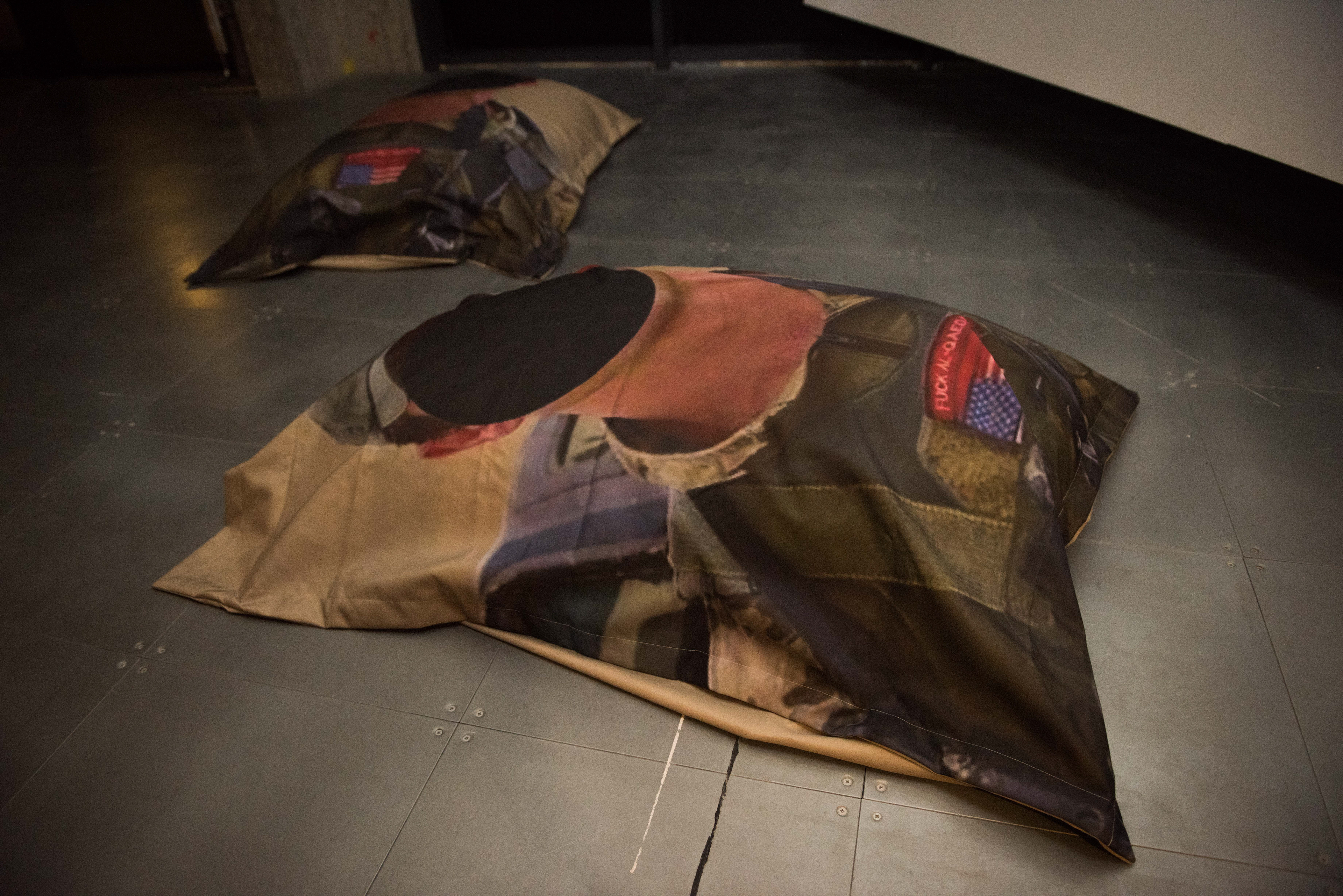 Installation view of POWERPLAY at arebyte Gallery, 2020. Featuring works by Mr Color, Bolatito Aderemi Ibitola, Vincent Bezuidenhout, Scumboy, King Debs, Mbakisi Sibanda, Kumbirai Makumbe, and Isaac Kariuki. Image: Max Colson.