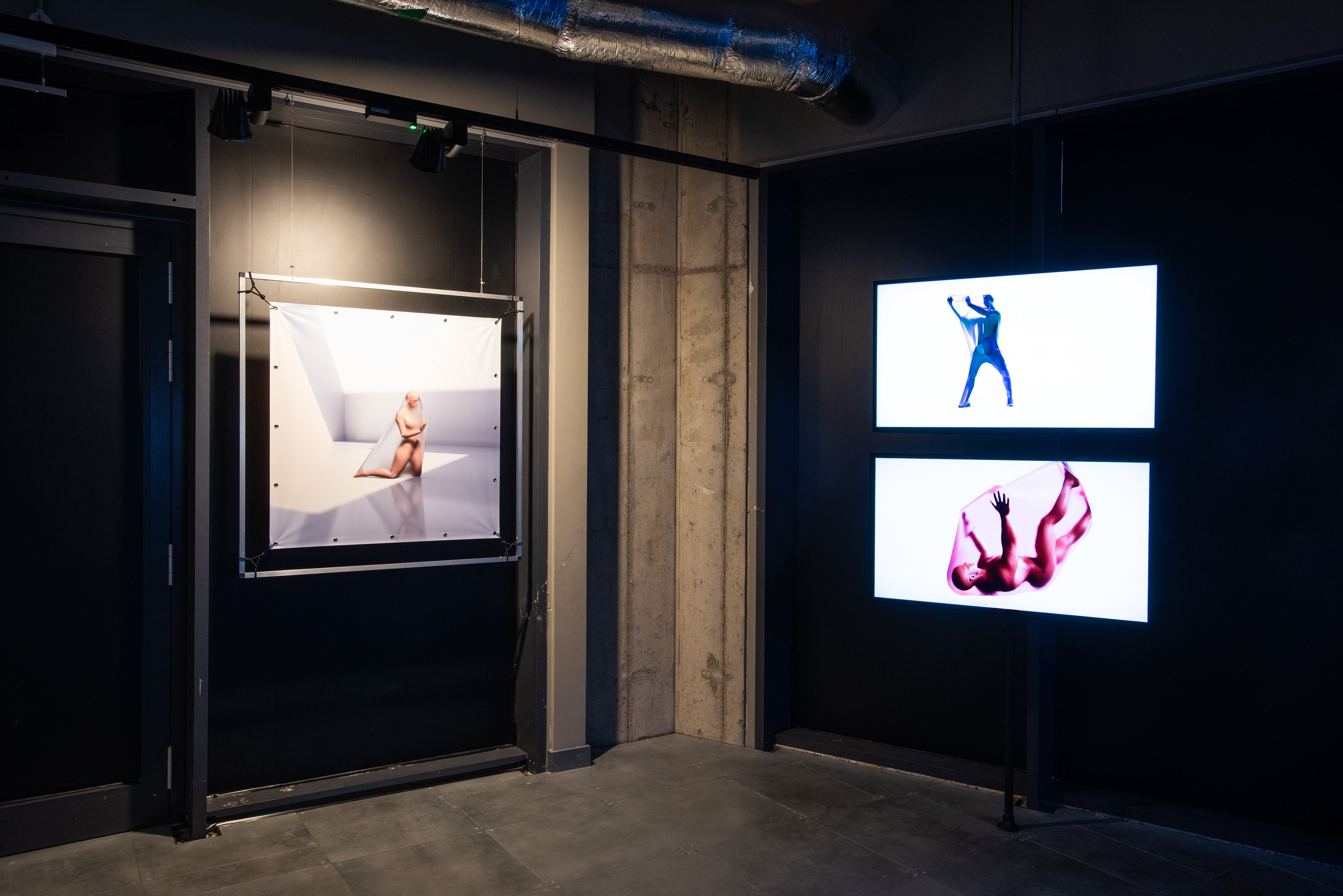 Installation view of POWERPLAY at arebyte Gallery, 2020. Featuring works by Mr Color, Bolatito Aderemi Ibitola, Vincent Bezuidenhout, Scumboy, King Debs, Mbakisi Sibanda, Kumbirai Makumbe, and Isaac Kariuki. Image: Max Colson.