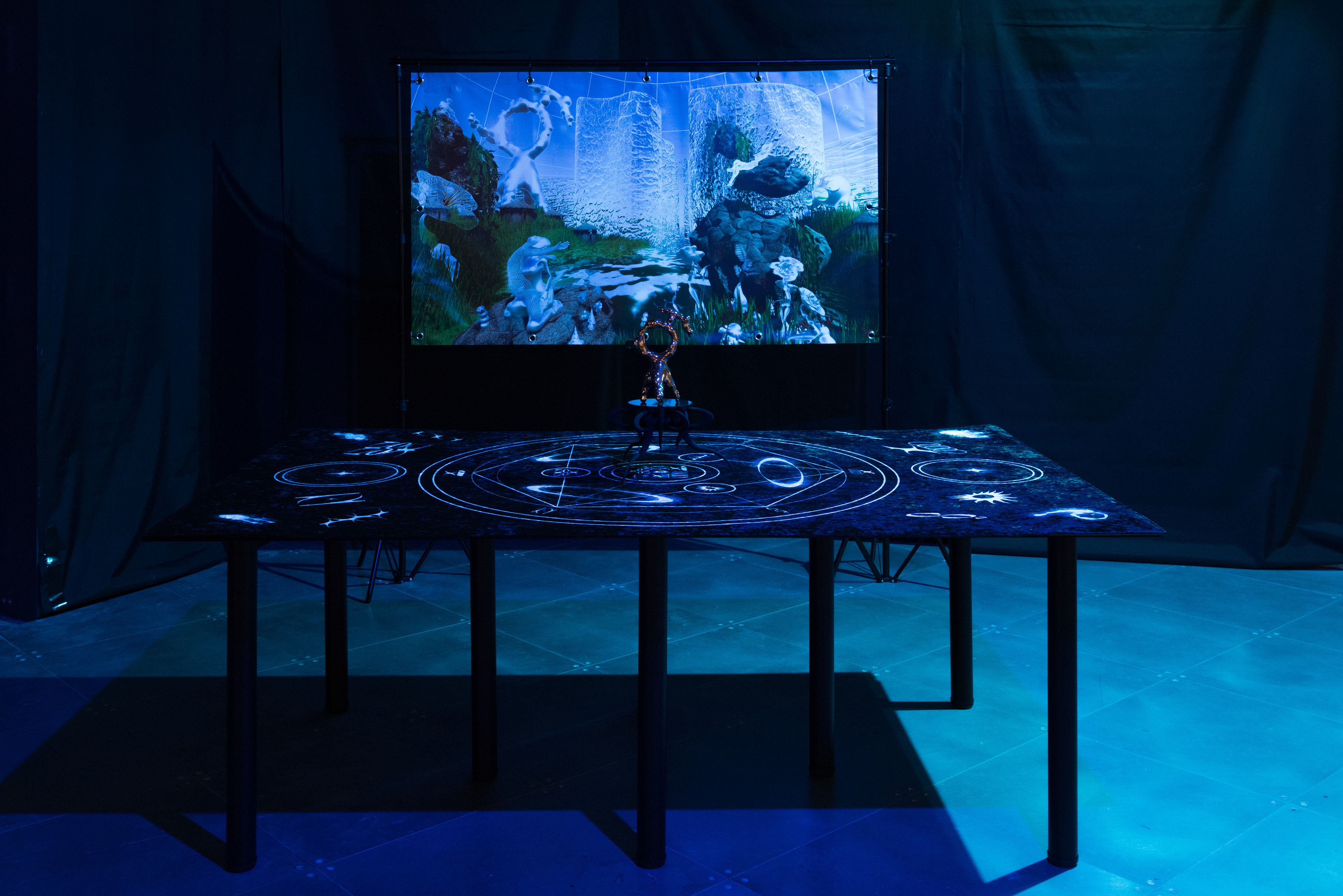 Installation view of POWERPLAY at arebyte Gallery, 2020. Featuring works by Mr Color, Bolatito Aderemi Ibitola, Vincent Bezuidenhout, Scumboy, King Debs, Mbakisi Sibanda, Kumbirai Makumbe, and Isaac Kariuki. Image: Max Colson.