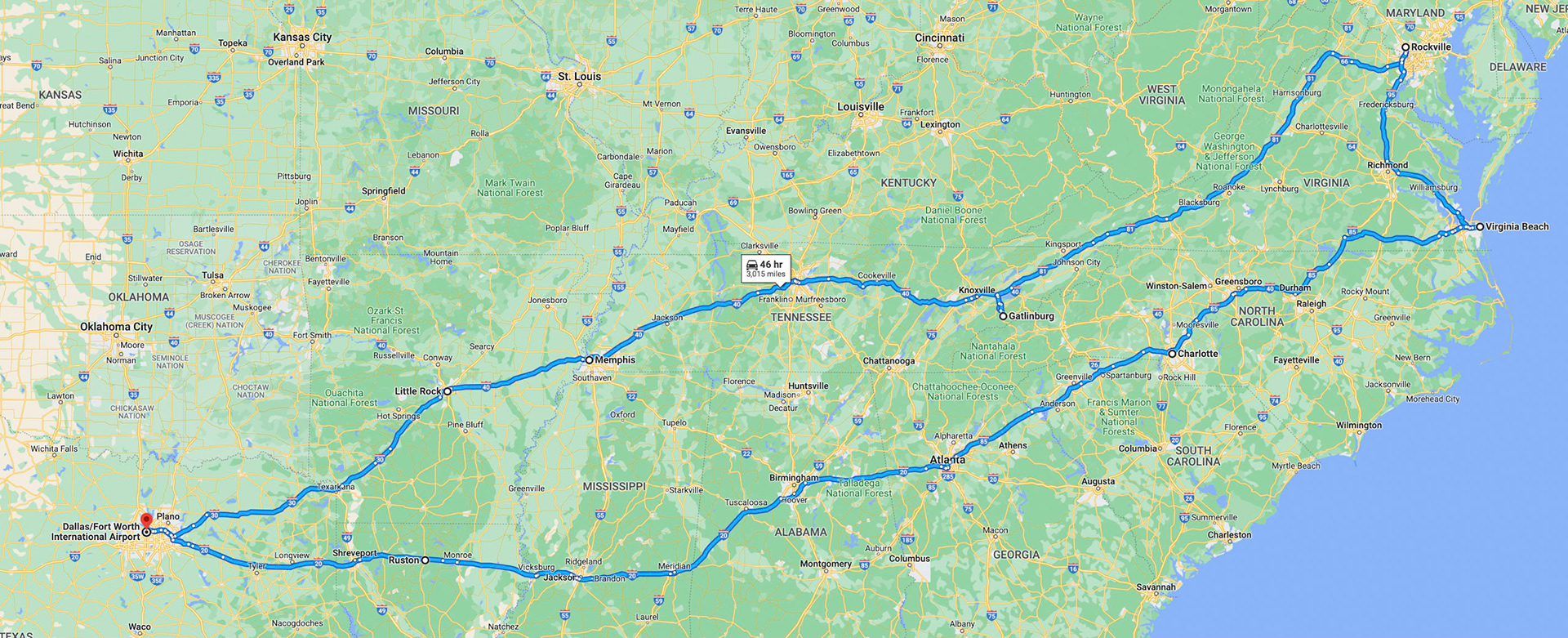 2009, TX AK TN VA MD NC GA LA TX Roadtrip