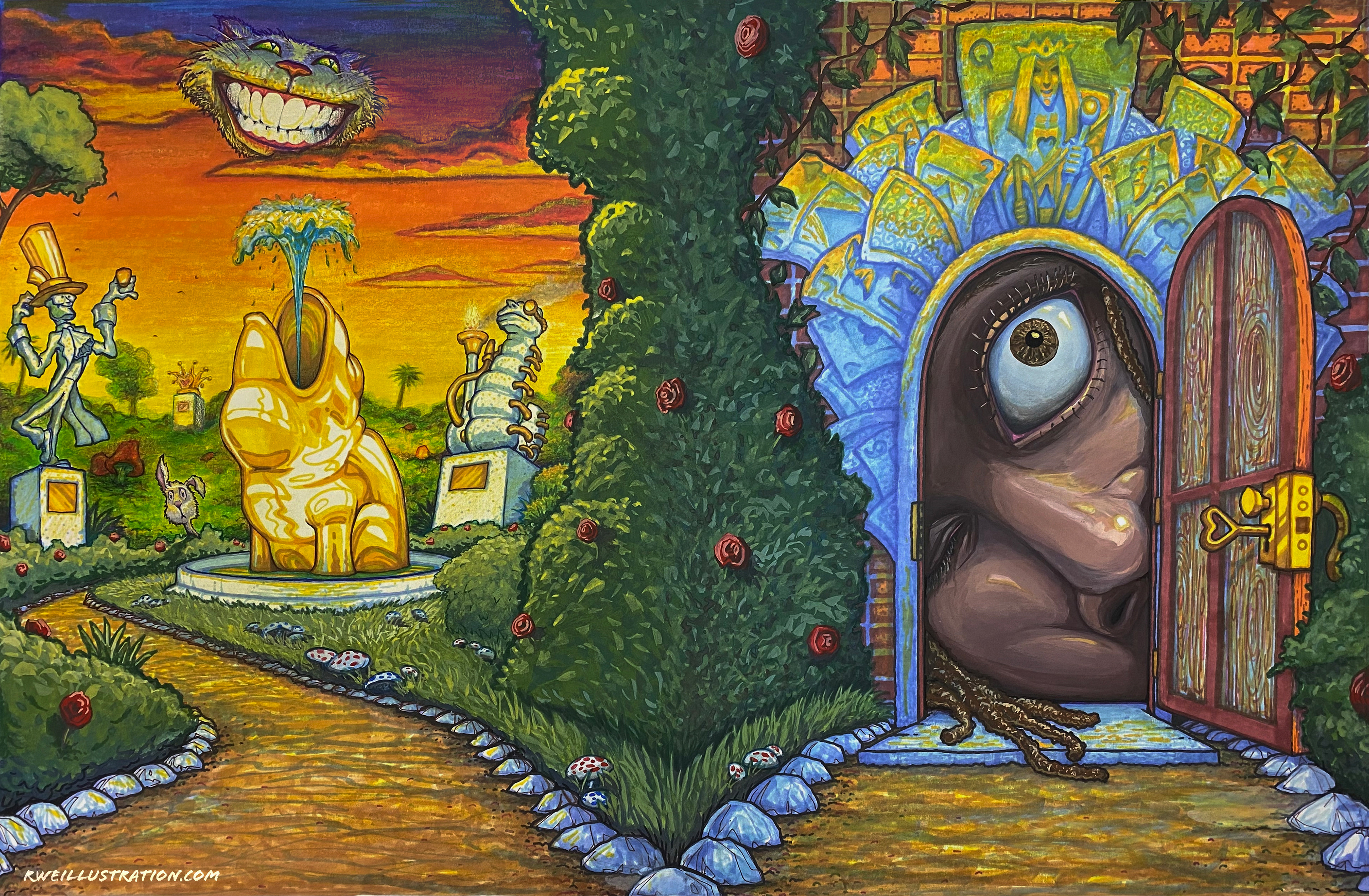 "Alice's Adventures in Wonderland", mixed media on illustration board