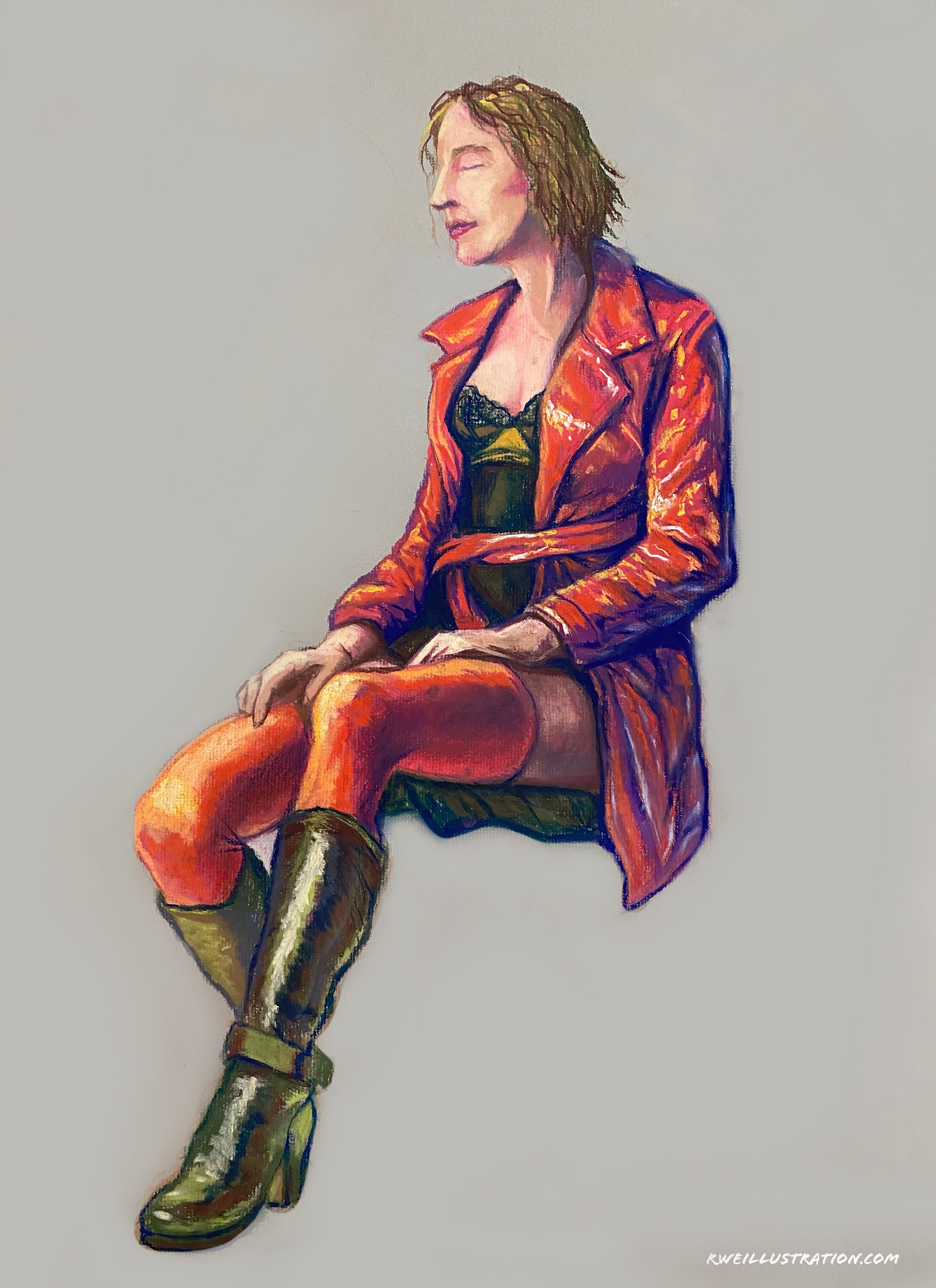 Model figure drawing, pastel on paper