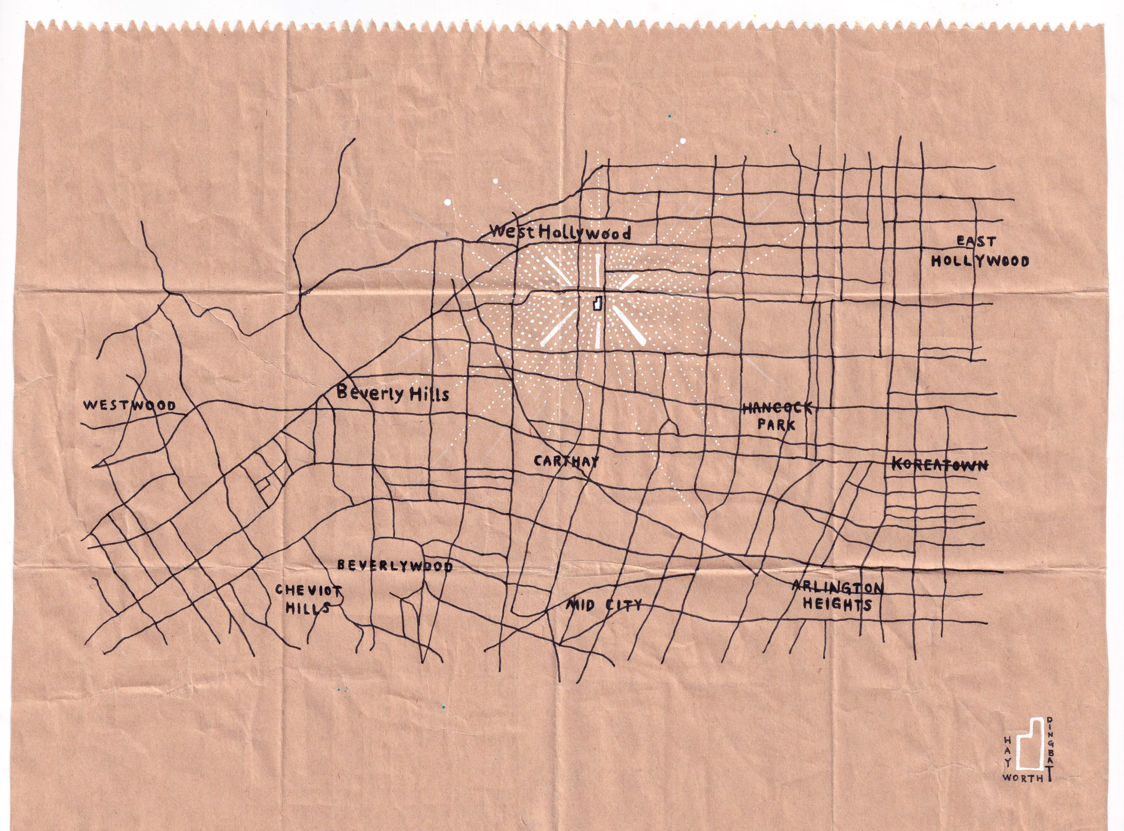 Handmade Map of Where Hayworth Dingbat District is Located