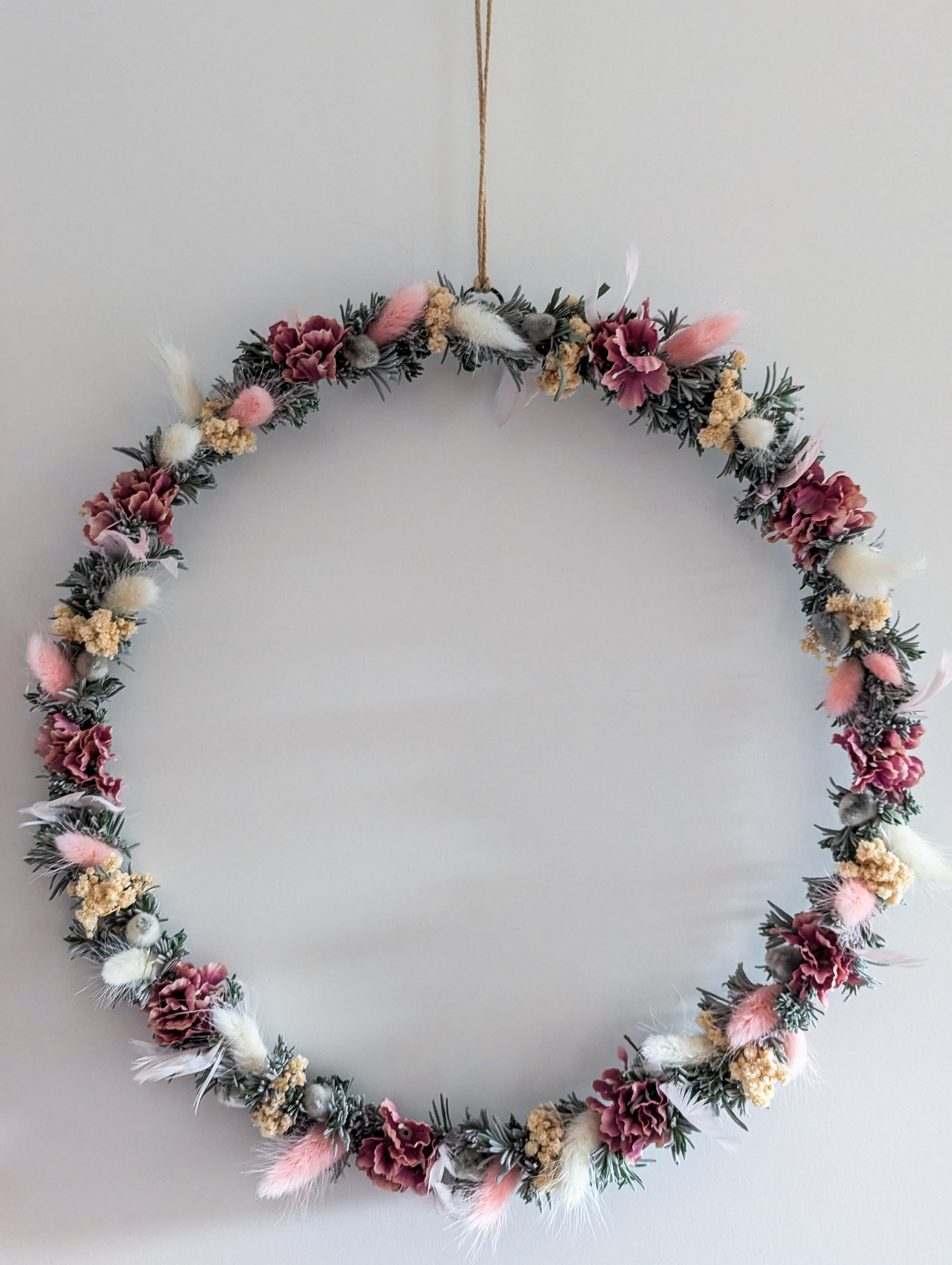 Sommer-Kranz mit Samtgras & Schleierkraut, ca. Ø 36cm, Metallring