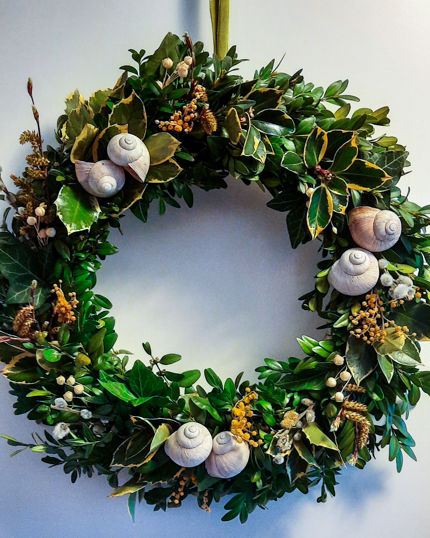 Frühlings-Kranz mit Schneckenhäuschen & Weidenkätzchen, ca. Ø 40cm, Strohring