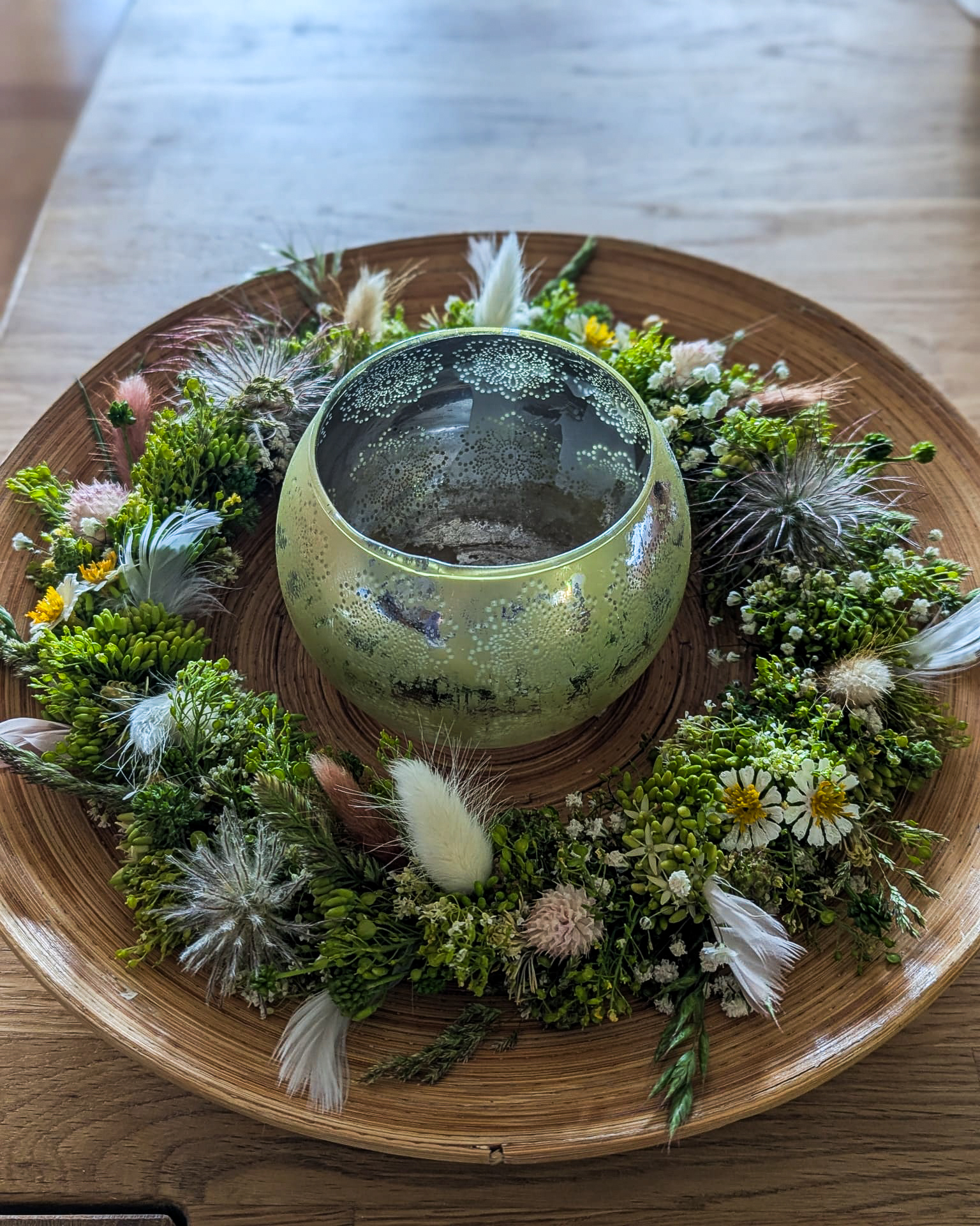 Sommer-Kranz mit Samtgras, Gräser & verblühter Kuhschelle, ca. Ø 25cm, Metallring