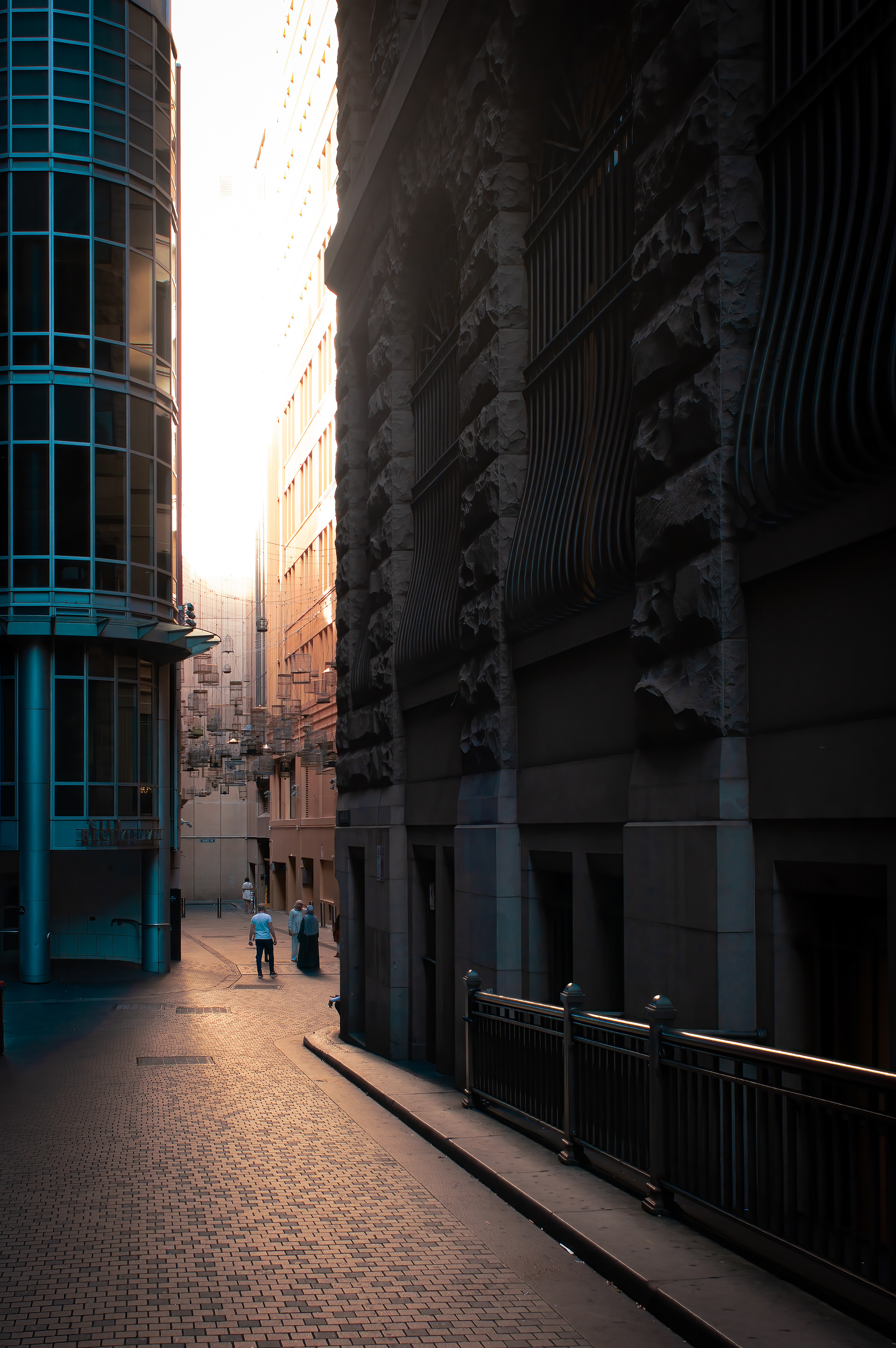 Golden light lighting up the scene. George Street, Sydney, Australia