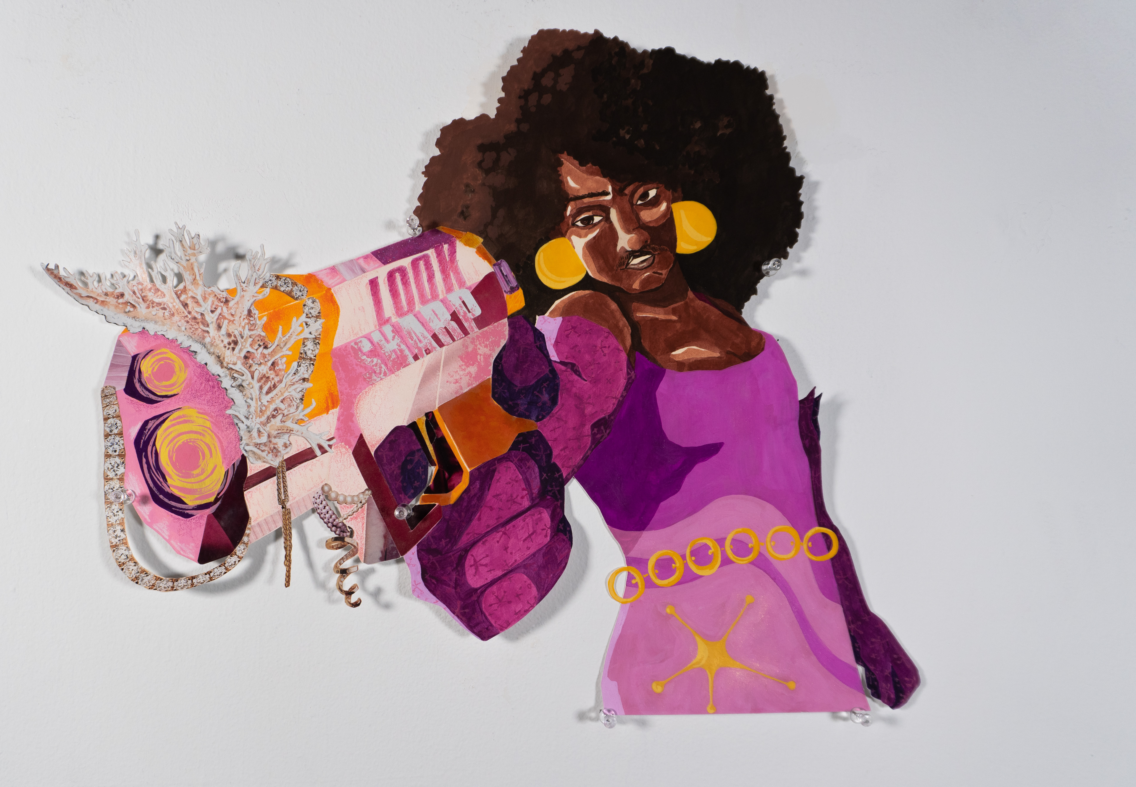 Look Sharp (Diamond Dixon) ; gouache, glitter pigment, collage