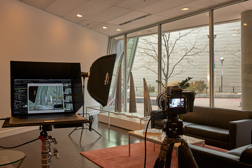 On set for Architecture interior. Basic Tethering setup