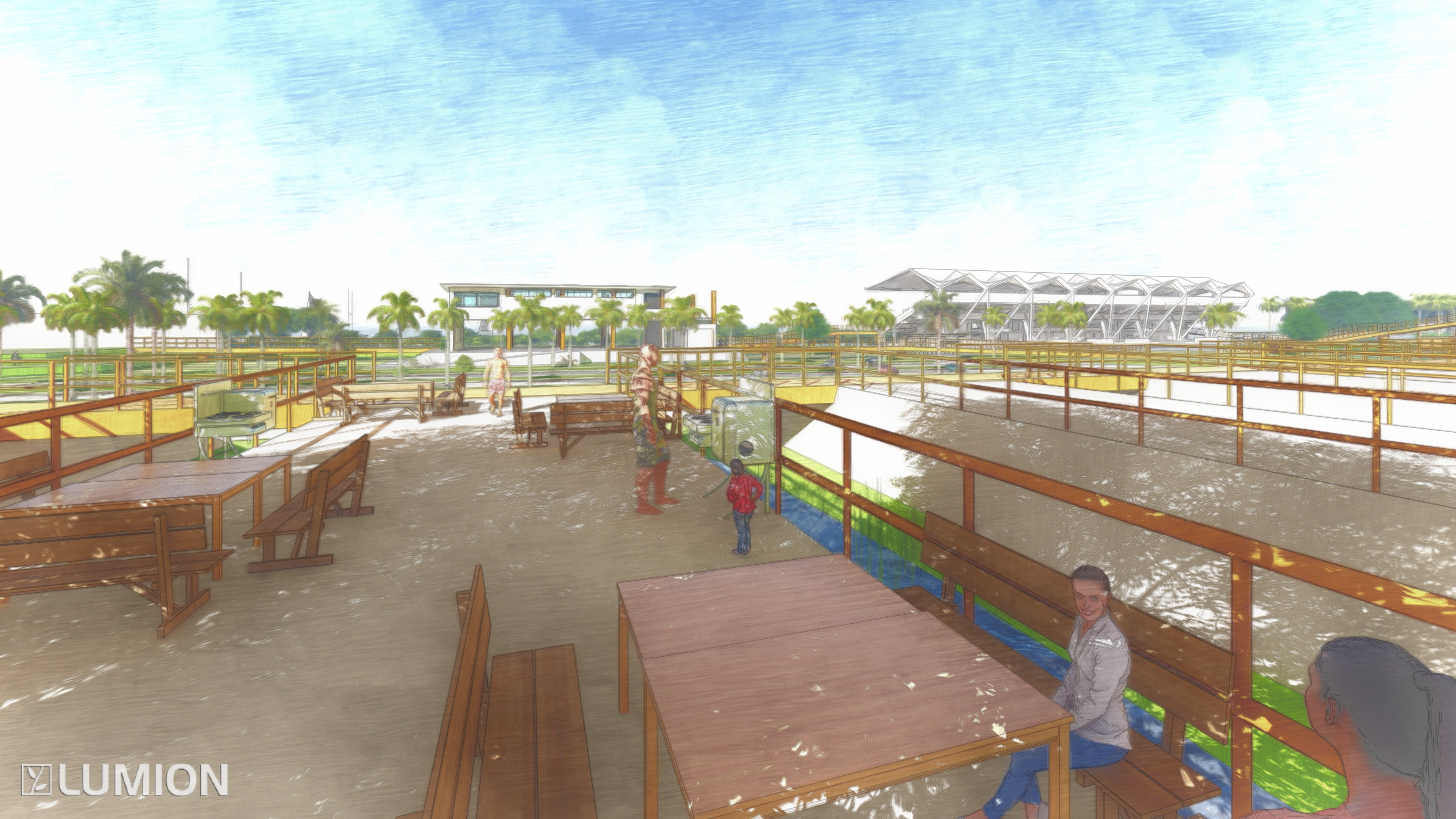 View from the picnic area looking across the parking lottowards the water. 