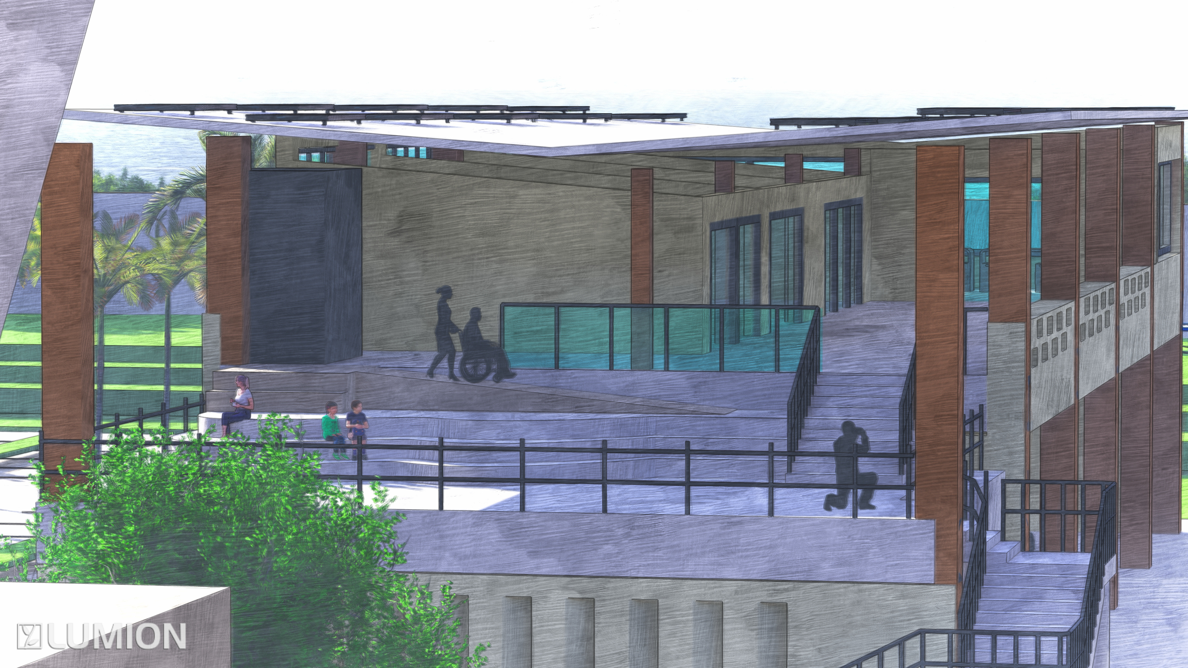 View from the Marine Stadium towards the eastward side of the community center.