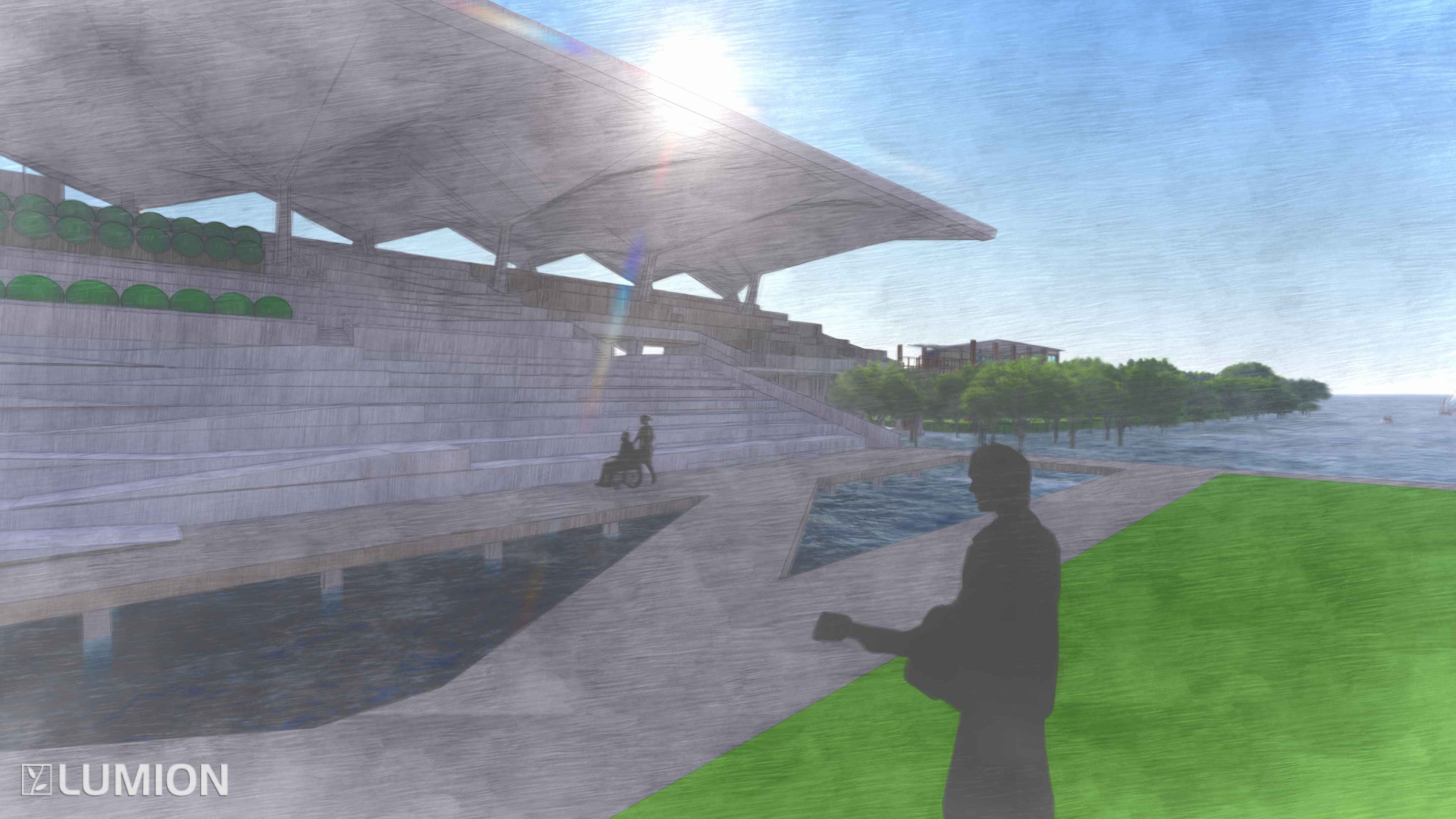 View from the floating stage towards the Marine Stadium and mangrove protective forest.