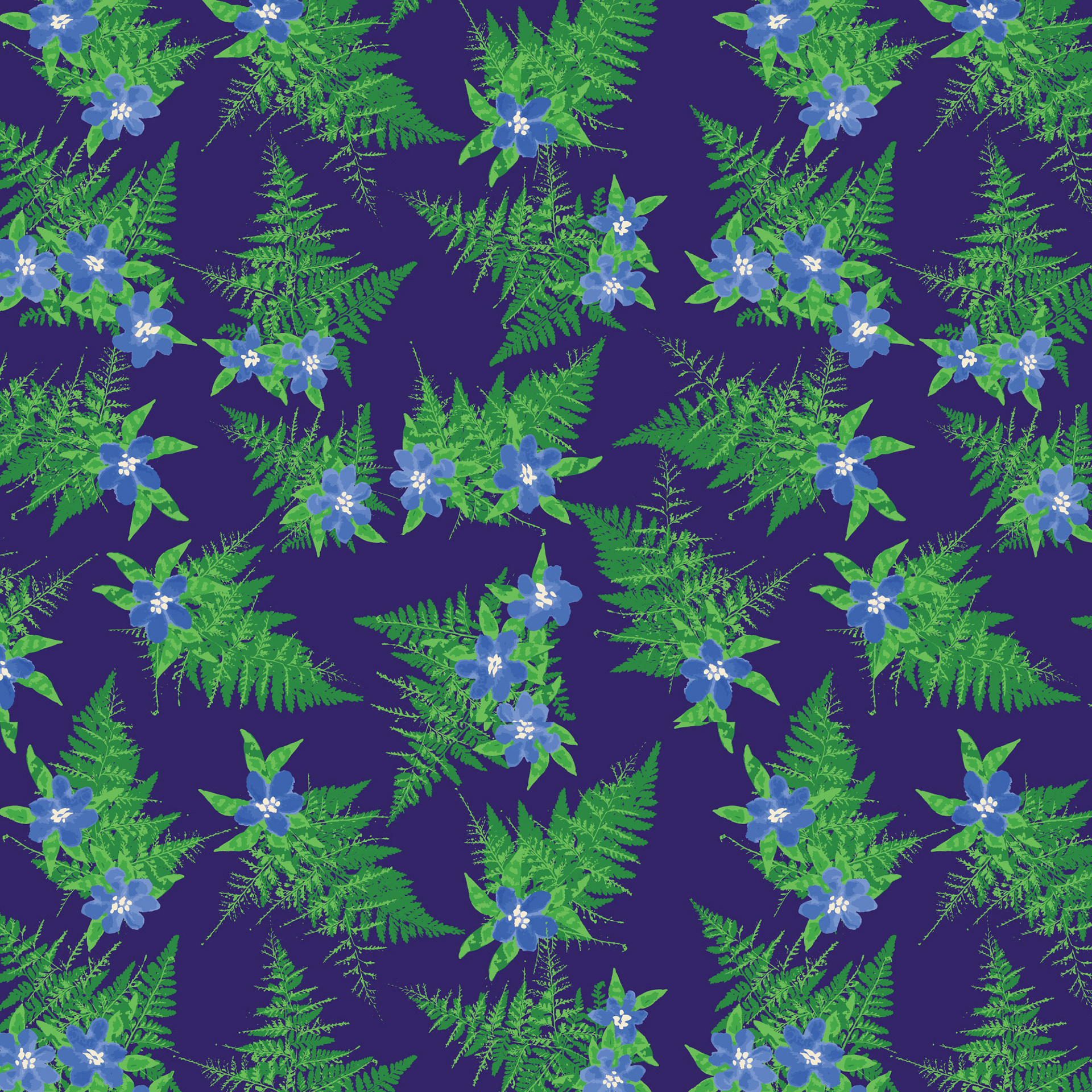 Blue Flower Ferns Dusk