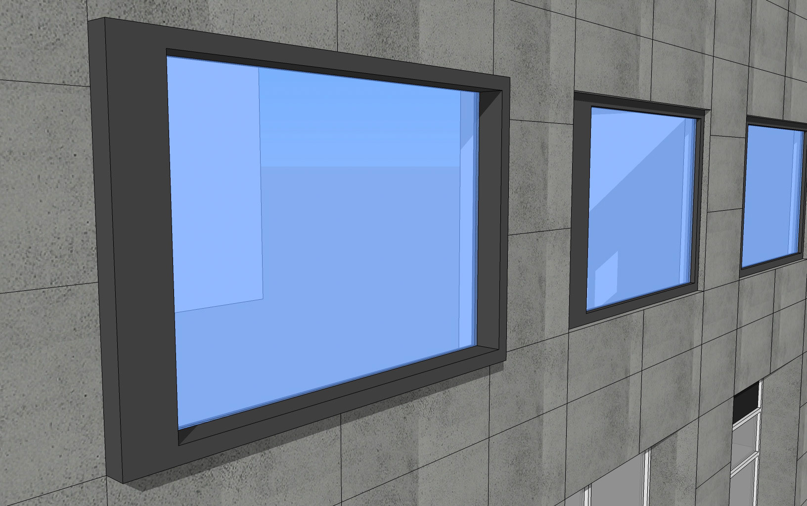 Sketchup render for framing details at 2nd & 3rd stories; framing designed to work with exiting cased-opening only visible from the interior