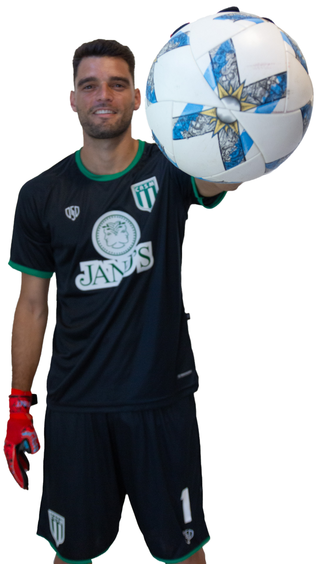 Alan Gonzalez posa con la camiseta de arquero principal de San Miguel 2024