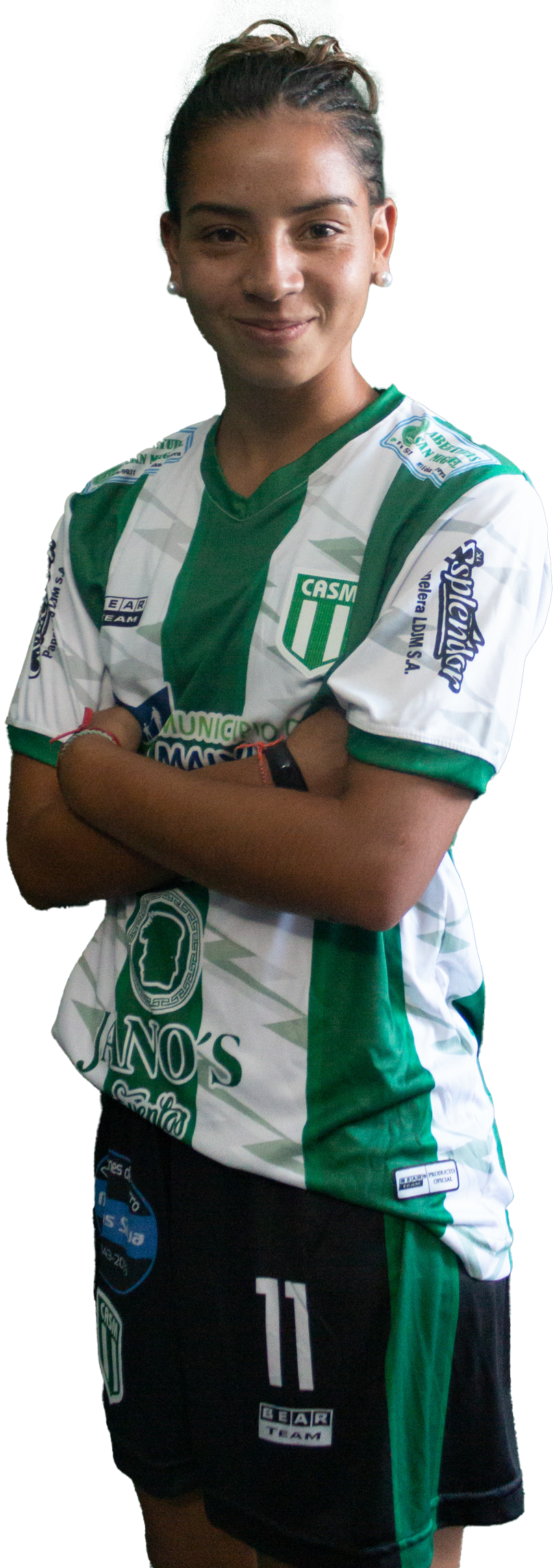 Florencia Tappia posa con la camiseta titular de San Miguel femenino 2023