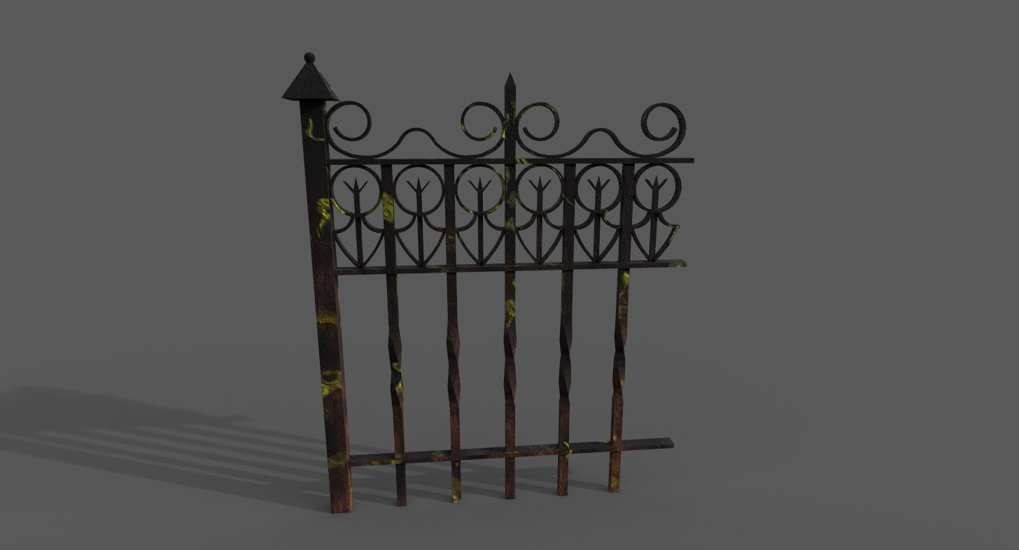 Cast Iron Fence created with Substance Designer, Substance Painter, and Blender