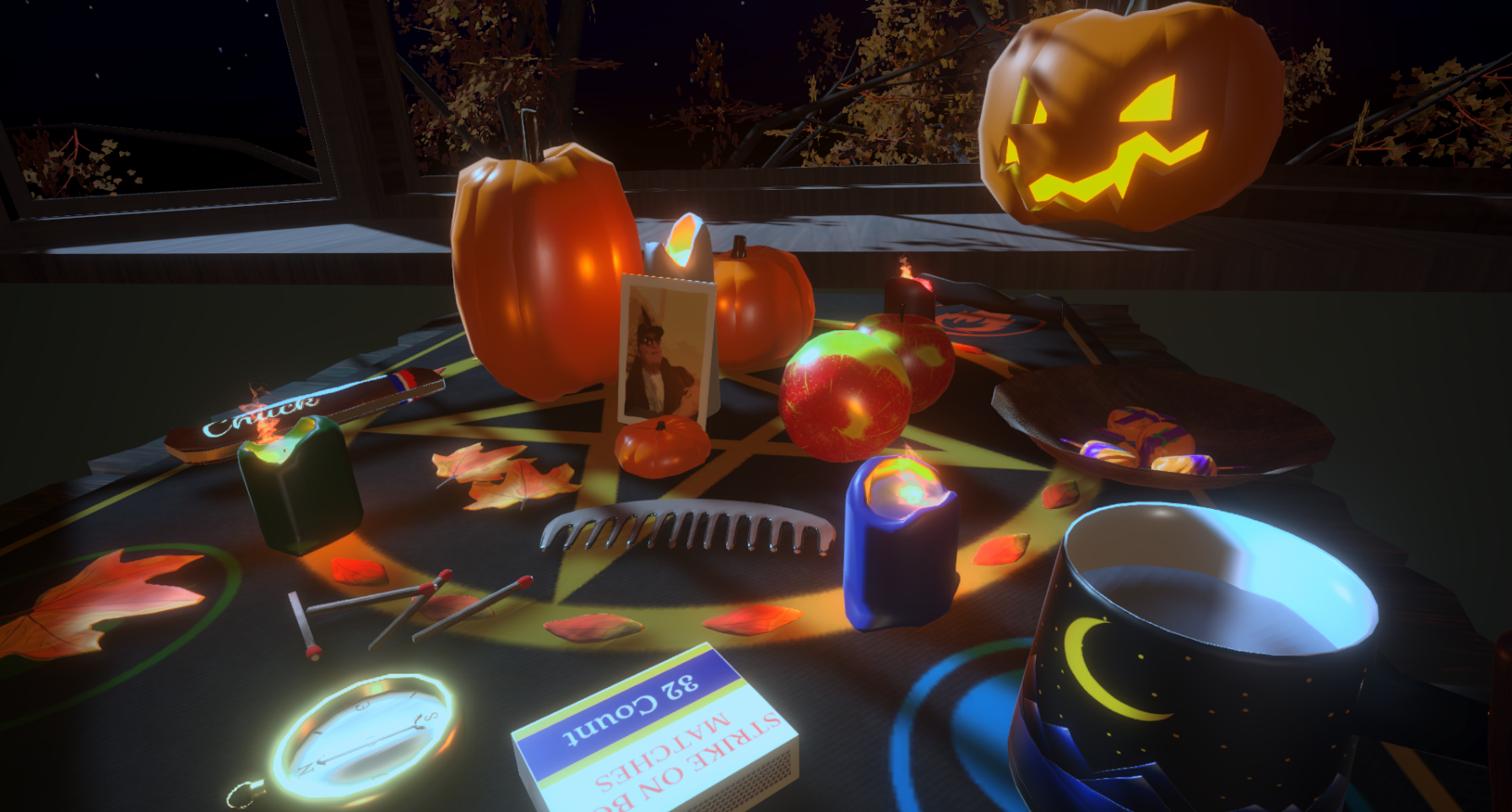 Completed table set up inclding all self made models and textures