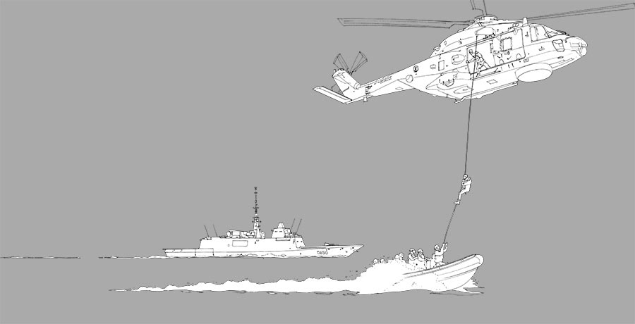 Fresque ALAVIA - Dessin préparatoire FREEM et NH 90