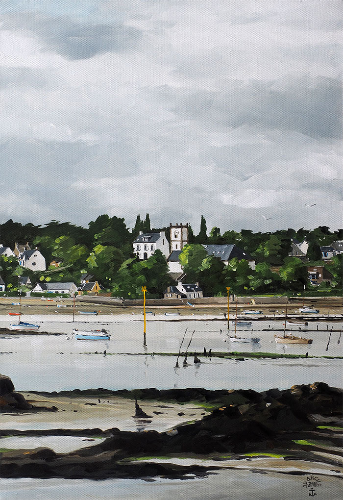 Réf. H-18.037 - Les parc sous Port-Miquel, Ile aux Moines. Huile sur toile 38x55 cm - Col. particulière