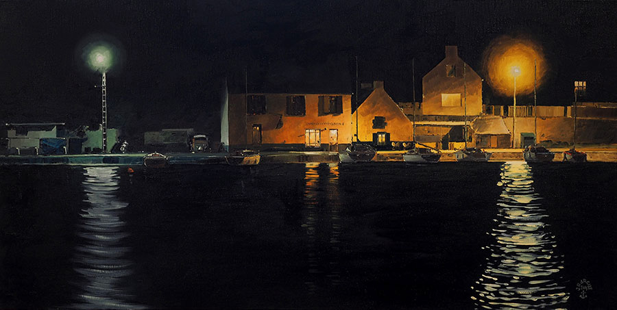 Réf. H-14.011- Les lumières de Charlemagne. Huile sur toile 80x40 cm - Col. Particulière