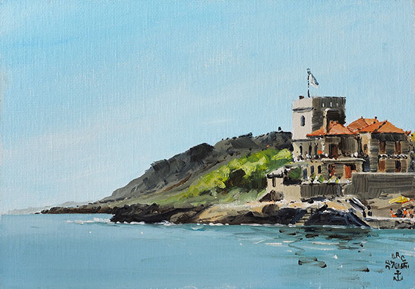 Réf. H-16.049 - Port, Grèce - Huile sur médium Toilé 24 x 16 cm - 150 €