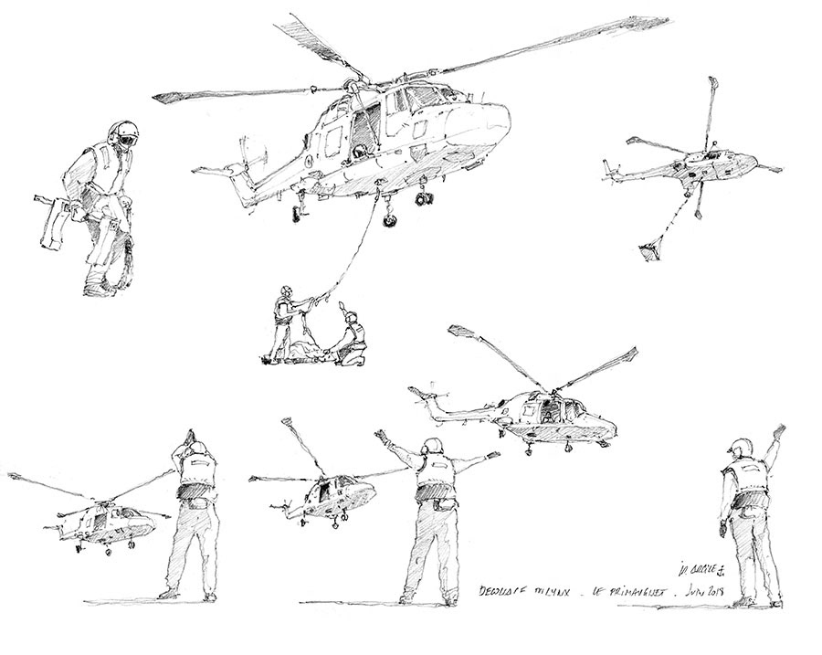 Crayonnés FASM Primauguet. Décollage du Lynx