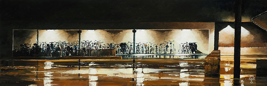 Réf. H-16.004 - L'abri à vélo, Ile aux Moines. Huile sur toile 75x25 cm - Col. Particulière