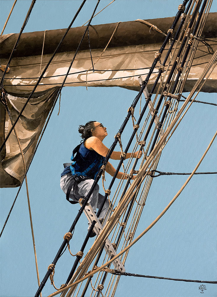 Réf. H-25.018 - Dans les haubans du "Français". Huile sur toile 60x81 cm. 2300 €