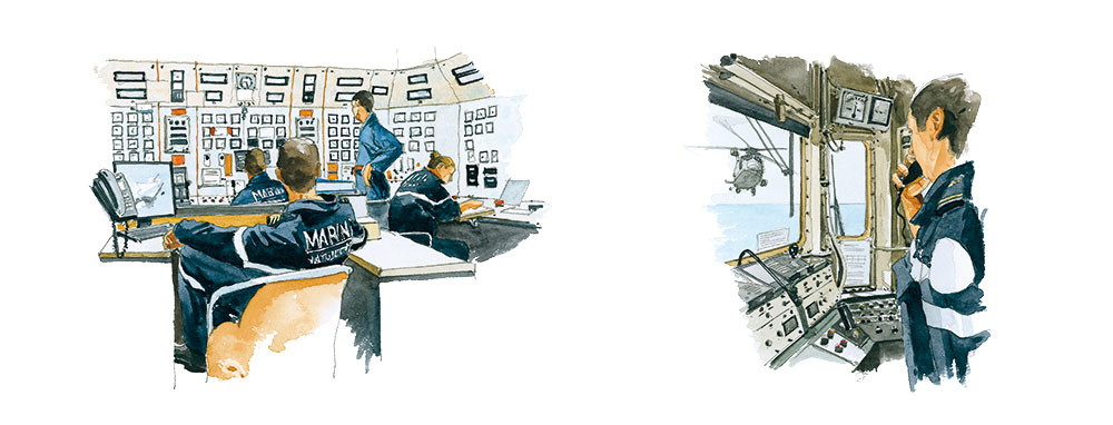 Réf. A-14.006 - Le PC machine et mouvement AVIA sur le Var. Aquarelle 42x16 cm