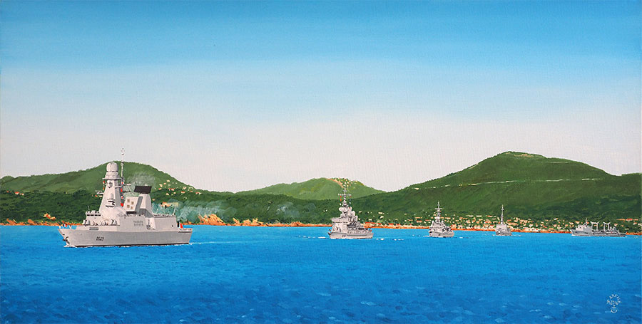 Réf. H-14.041 - Revue Navale 2014, Toulon. Huile sur toile 80x40 cm