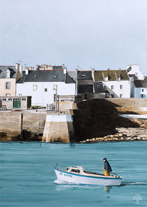Réf. H-22.024 - Retour d'une petite pêche, île de Sein. Huile sur toile 33x46 cm - Col. particulière