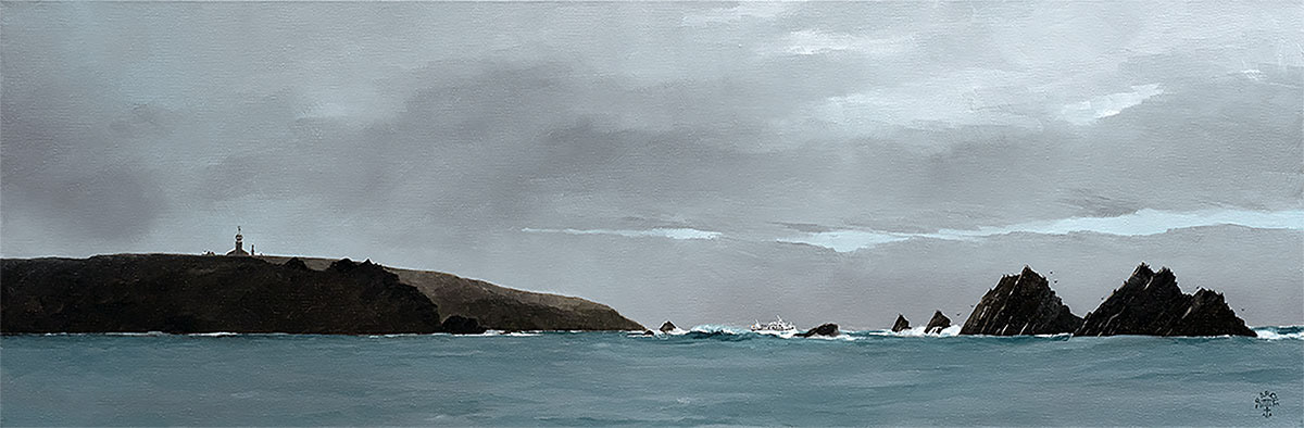 Réf. H-22.001 - Passage de l'Enez Sun sous la pointe du Raz. Huile sur toile 90x30 cm - 1500 €