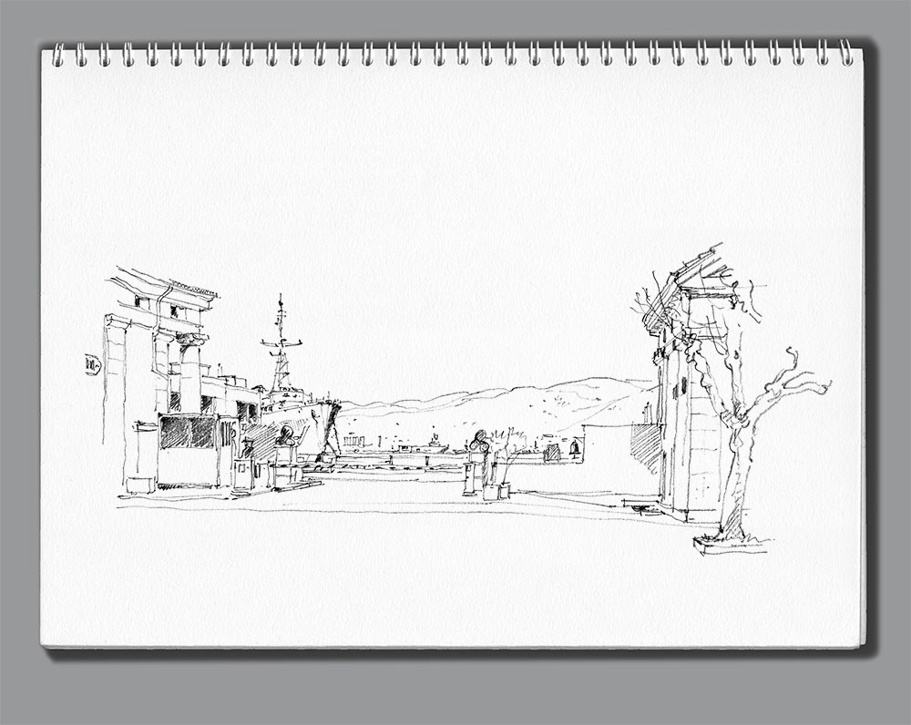 Carnet de croquis CIN St-Mandrier. Vue sur la darse.