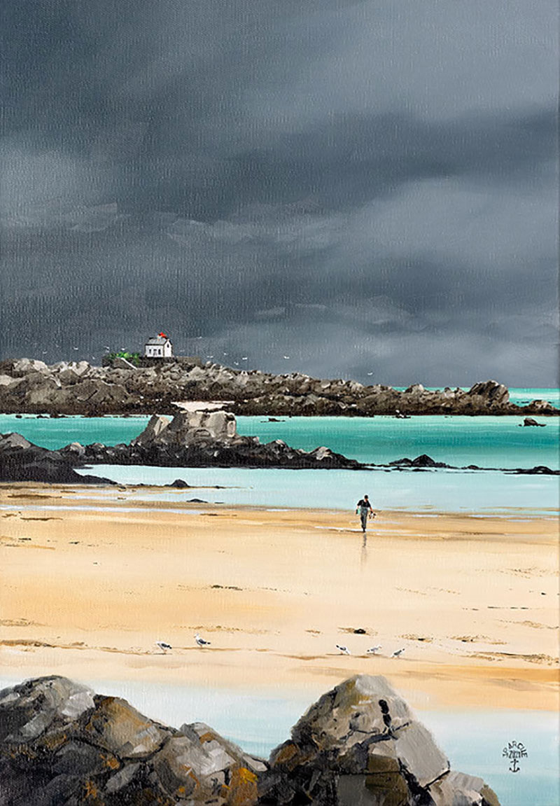 Réf. H-21.001 - L'île Harbour, St-Quay-Portrieux. Huile sur toile 38x55 cm - Col. particulière