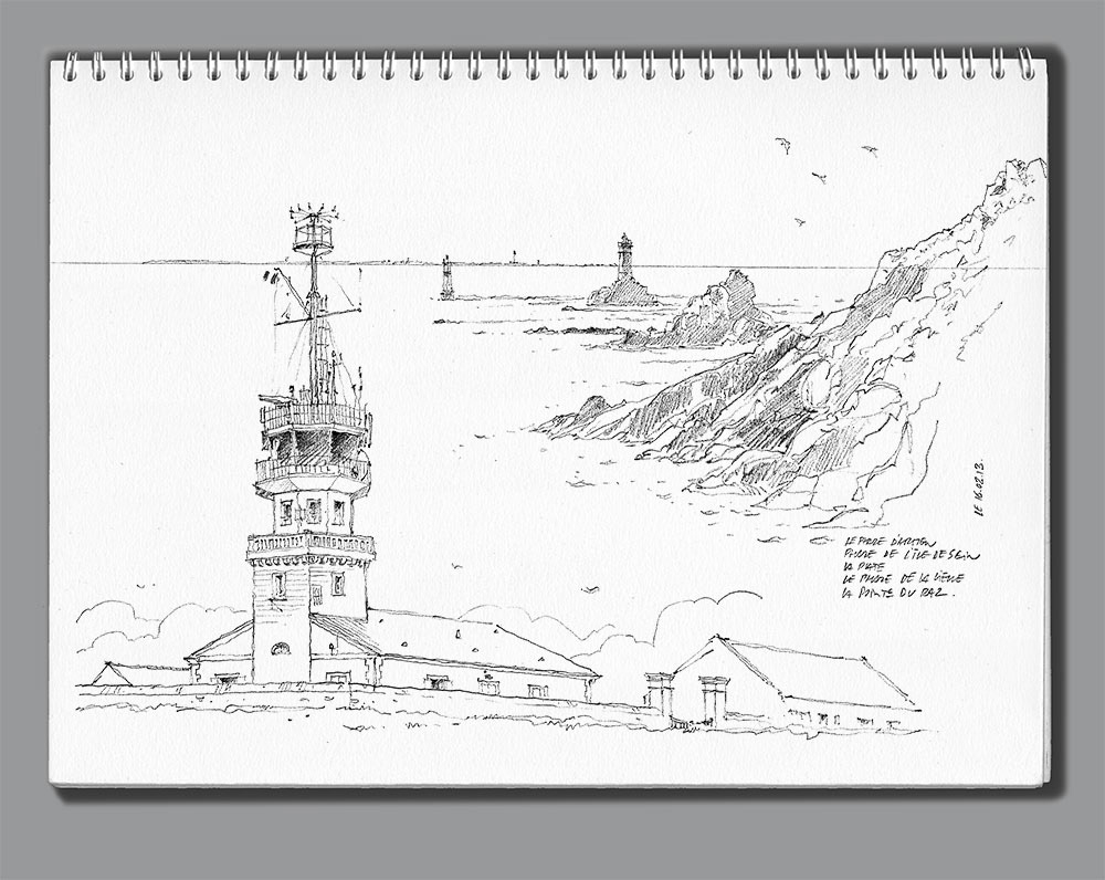 Croquis pointe du Raz et sémaphore de la pointe du Raz