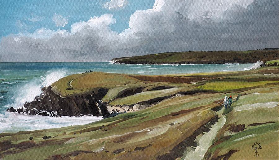 Réf. H-15.049 - Pointe de Castel à Primelin (Cap Sizun). Huile sur toile 46x27 cm - 770 €