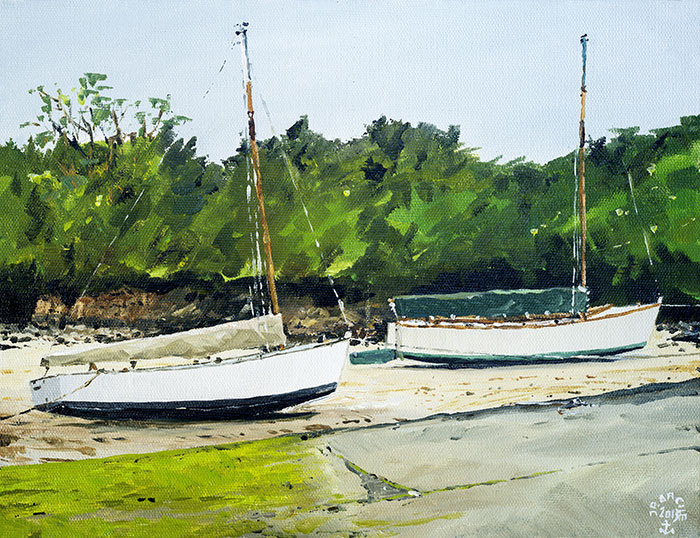 Réf. H-13.034 - 2 guépard à la cale du Chantier du Guip. Huile sur toile 35x27 cm - Col. Particulière