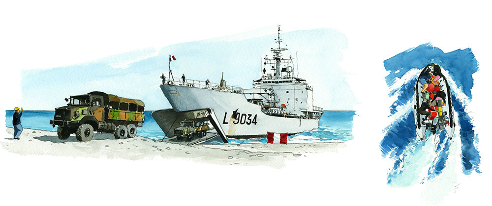 Réf. A-16.009 - Planche La Grandière en TRDI - Plageage du La Grandière. Aquarelle 50x23 cm