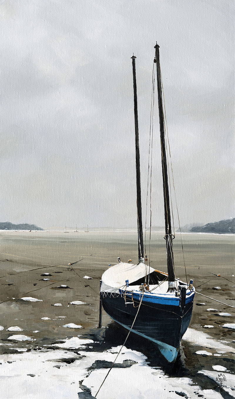 Réf. H-21.017 - Le Sinago sous la neige. Huile sur toile 33x55 cm - Col. Particulière