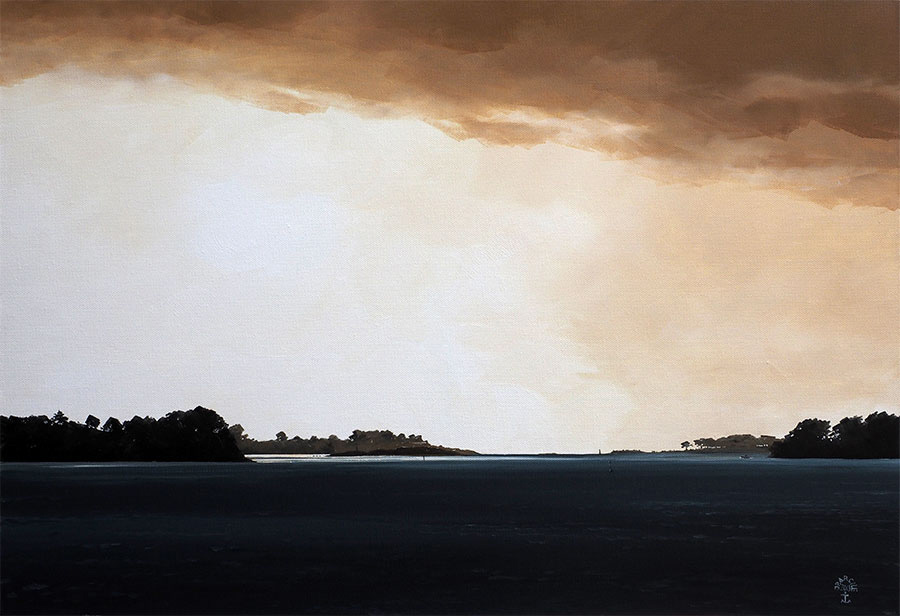 Réf. H-18.021 - Coup de projecteur sur l'entrée du Golfe. Huile sur toile 73,50 cm - Col. Particulière