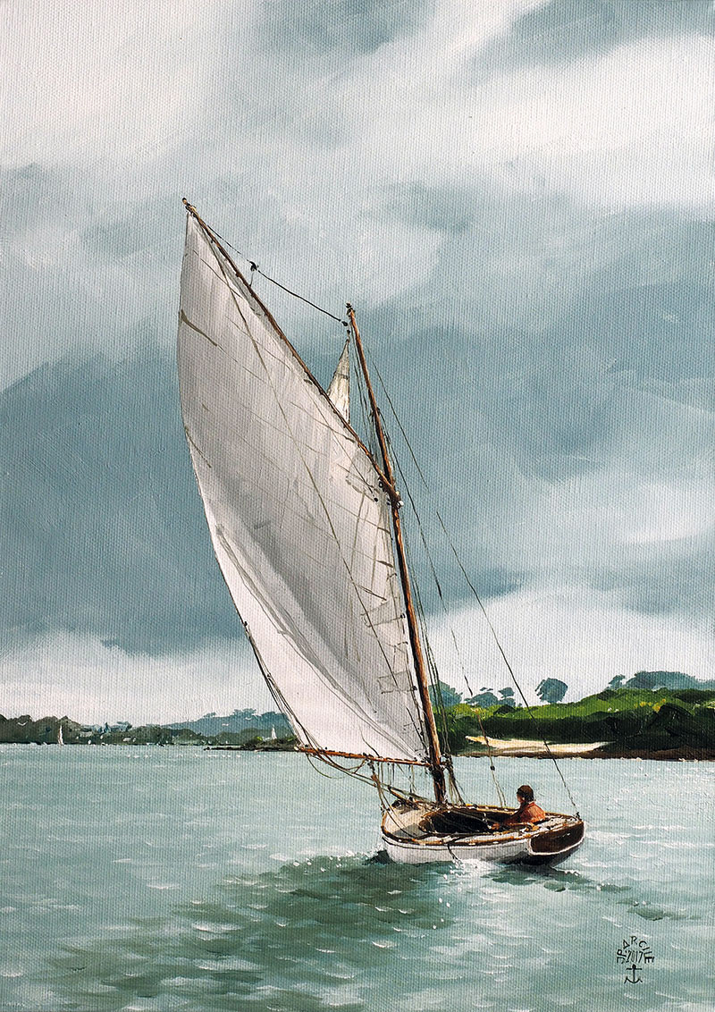 Réf. H-17.035 - "Lady Cath" sous voiles. Huile sur toile 33x46 cm - Col. particulière