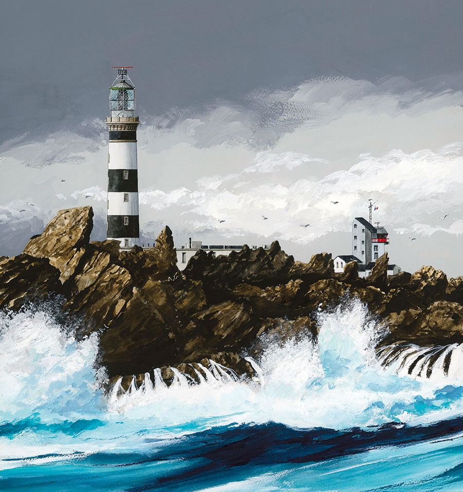 Réf. A-13.012 - Phare et sémaphore de Créach' (29). Aquarelle/Gouache 32x43 cm