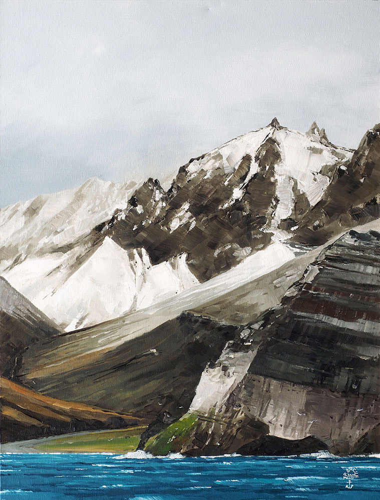 Réf. H-17.011-Le chaos géologique de l'île de l'Est - Archipel de Crozet. Huile sur toile 46x61cm