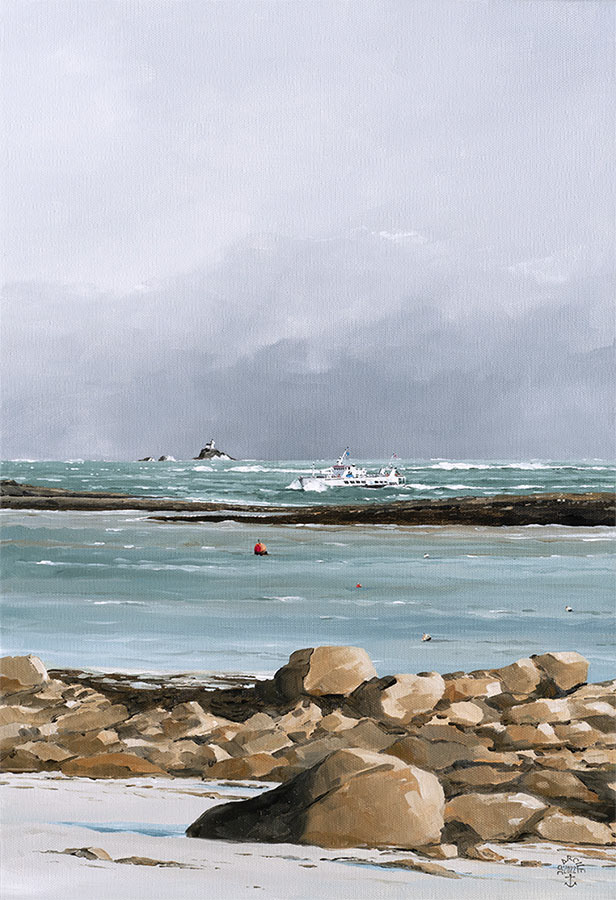 Réf. H-22.013 - Une arrivée dans le frais, île de Sein. Huile sur toile 38x55 cm - Col. particulière