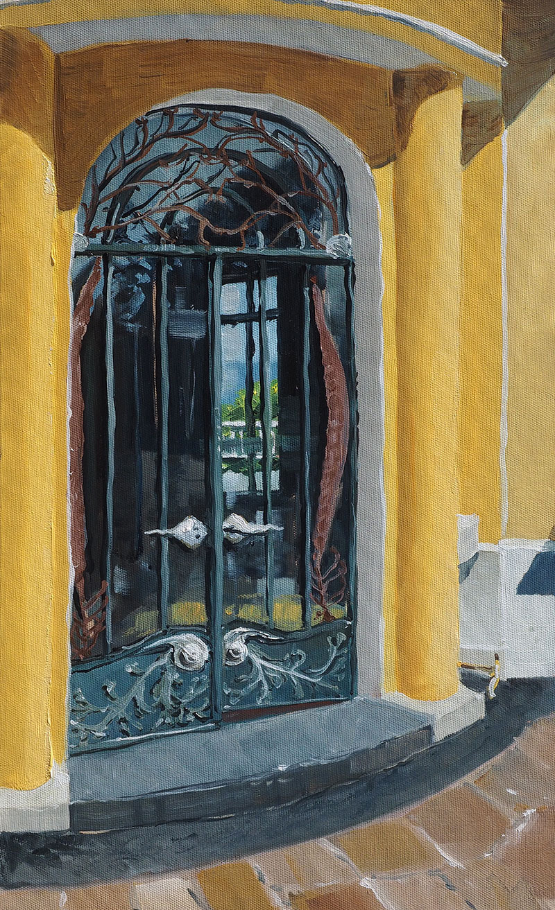 Réf. H-16.007 - Porte d'entrée de la maison Caruhel, Etable/Mer. Huile sur toile 33x55 cm