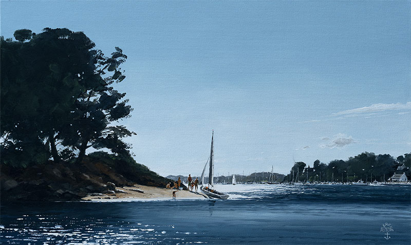 Réf. H-23.033 - En escale sur Logoden. Golfe du Morbihan. Huile sur toile 55x33 cm - 1000 €