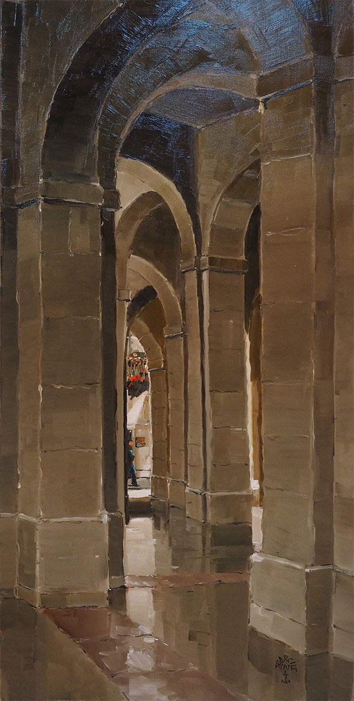 Réf. H-17.026 -Ancien marché couvert de Fleurance, Gers. Huile sur toile 50x100 cm - 2000 €