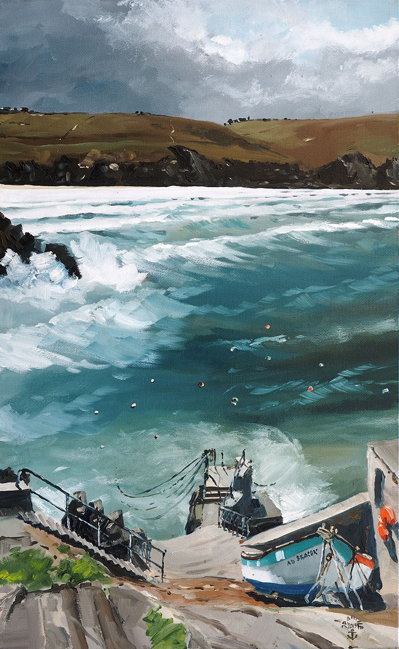 Réf. H-15.048 - Le port-abri de Vorlen (Cap Sizun). Huile sur toile 38x61 cm - Col. Particulière. Huile sur toile 38x61 cm - Col. Particulière